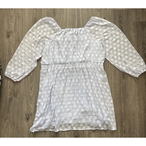 Lauren Conrad Dress 2X Polka Dot Sheer Sleeve Baby Blue Lightweight Brunch Dress - Picture 4 of 10